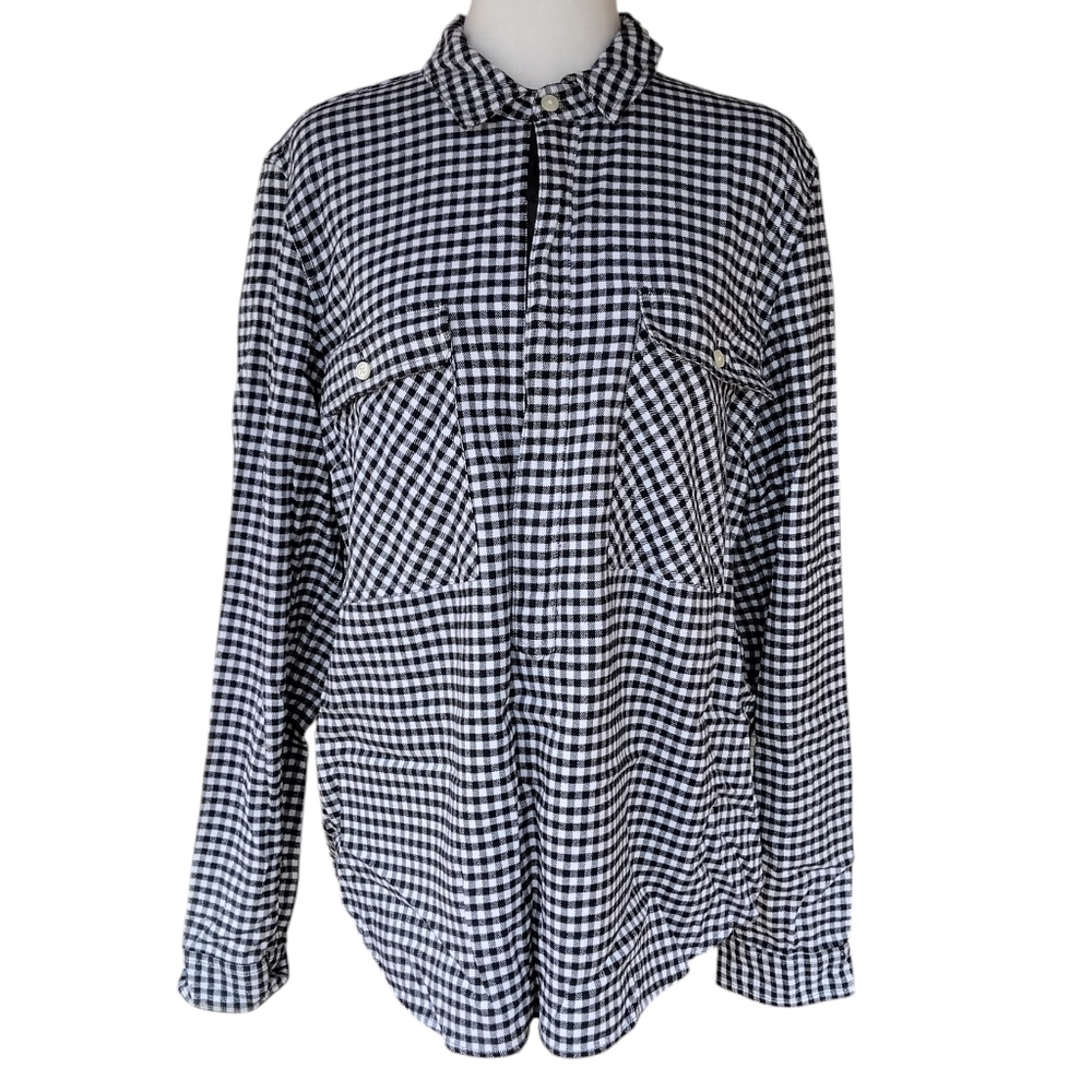 J. Crew Black & White Gingham 1/2 Zip 100% Cotton Shacket Pockets Size Large - Picture 3 of 10
